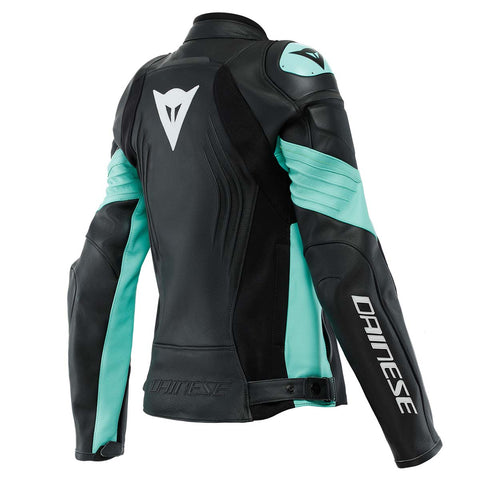 RACING 4 LADY LEATHER JACKET PERF. (BLACK/ACQUA-GREEN)