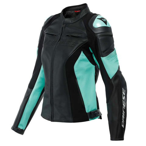 RACING 4 LADY LEATHER JACKET PERF. (BLACK/ACQUA-GREEN)