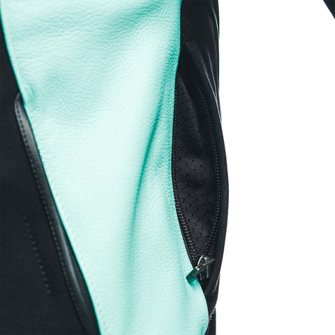 RACING 4 LADY LEATHER JACKET PERF. (BLACK/ACQUA-GREEN)