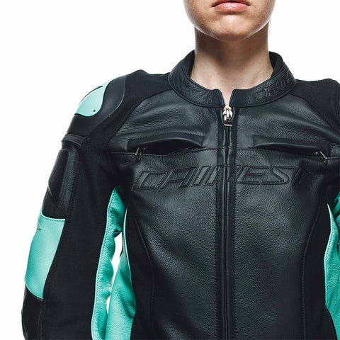 RACING 4 LADY LEATHER JACKET PERF. (BLACK/ACQUA-GREEN)